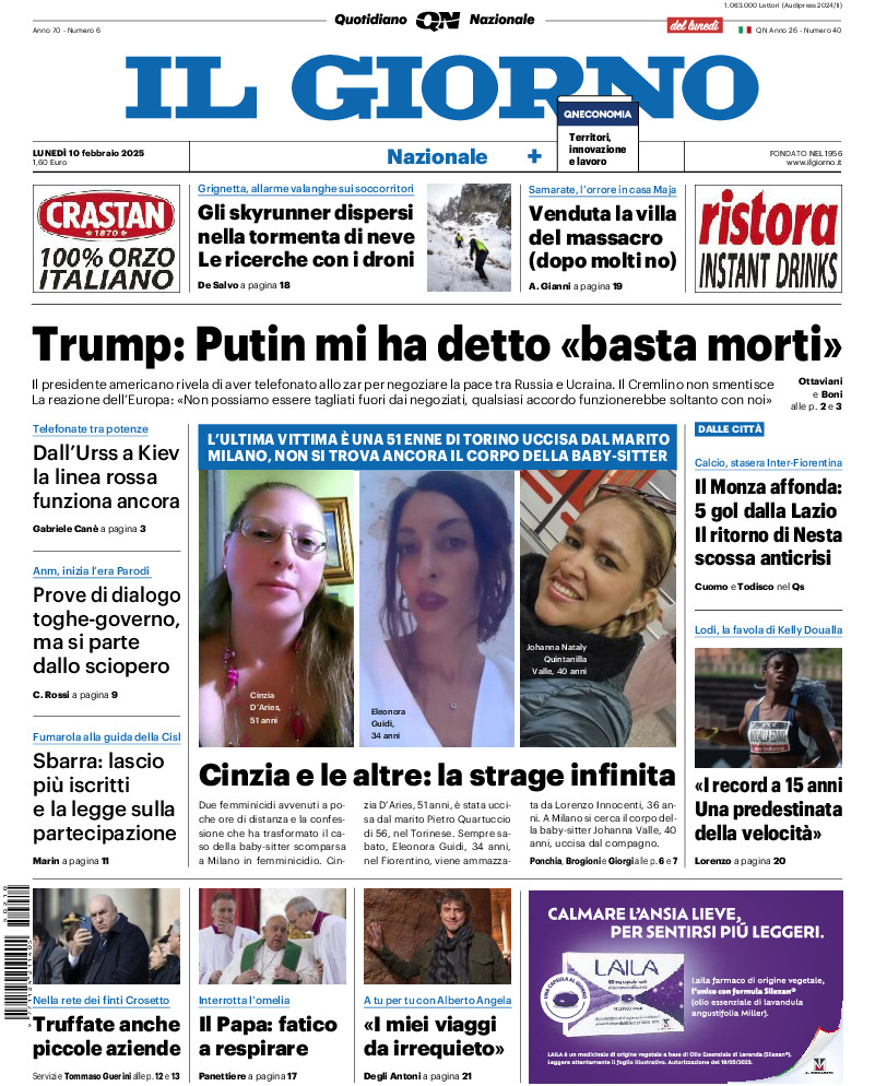 Prima-pagina-il giorno-edizione-di-oggi-20250210